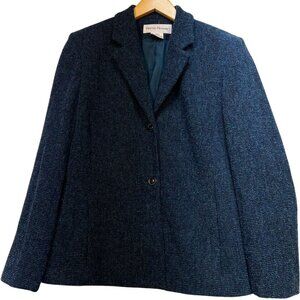 Rena Rowan Womens Single Breast Wool Blazer Jacket Long Sleeve Size 12 Dark Blue